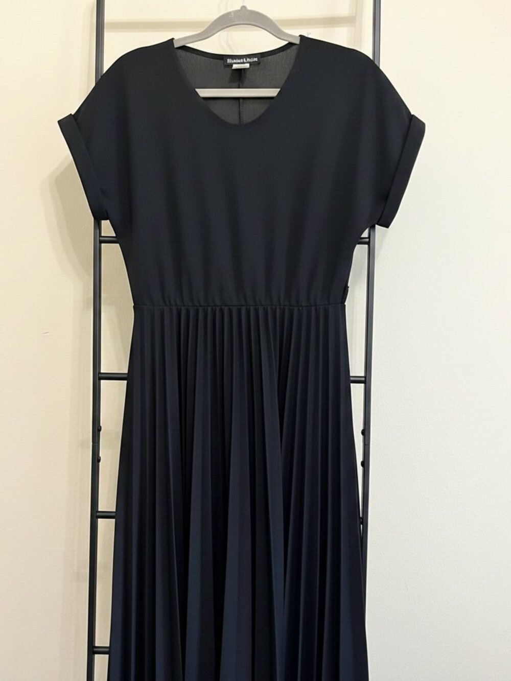 Elizabeth & Nichole XL Black Pleated Midi Dress - Raw Edge - Modern Minimalist